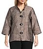 Caroline Rose Plus Geometric Jacquard Stand Collar 3/4 Sleeve Button Front Jacket, Color:Natural Brown - Image 2