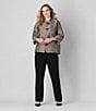 Caroline Rose Plus Geometric Jacquard Stand Collar 3/4 Sleeve Button Front Jacket, Color:Natural Brown - Image 6