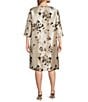 Caroline Rose Plus Lustrous Fiore Brocade Round Neck 3/4 Sleeve Button Front Long Statement Jacket, Color:Champagne/Black - Image 3
