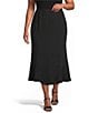 Caroline Rose Plus Matte Crepe Flat Front Elastic Waist Flare Hem Long Skirt - Image 1
