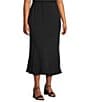 Caroline Rose Plus Matte Crepe Flat Front Elastic Waist Flare Hem Long Skirt - Image 3