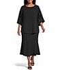 Caroline Rose Plus Matte Crepe Flat Front Elastic Waist Flare Hem Long Skirt - Image 5
