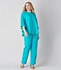 Caroline Rose Plus Matte Crepe Scoop Neck 3/4 Dolman Sleeve Crescent Caftan Top - Image 5