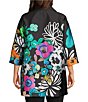 Caroline Rose Plus Mikado Bight Multi Floral Print Spread Collar Cuffed Bracelet Sleeve Open-Front Long Statement Jacket - Image 2
