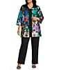 Caroline Rose Plus Mikado Bight Multi Floral Print Spread Collar Cuffed Bracelet Sleeve Open-Front Long Statement Jacket - Image 3