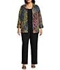 Caroline Rose Plus Mosaic Pattern Cloque Spread Collar Bracelet Sleeve Open-Front Statement Jacket, Color:Multi Black - Image 3