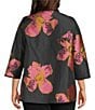 Caroline Rose Plus Pink Petal Print Devore Spread Collar Bracelet Sleeve Open-Front Statement Jacket, Color:Pink Black - Image 2