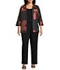 Caroline Rose Plus Pink Petal Print Devore Spread Collar Bracelet Sleeve Open-Front Statement Jacket, Color:Pink Black - Image 3