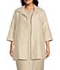 Caroline Rose Plus Shimmering Sands Textured Jacquard Notch Collar Bracelet Sleeve Open-Front Statement Jacket, Color:Champagne - Image 1