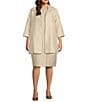 Caroline Rose Plus Shimmering Sands Textured Jacquard Notch Collar Bracelet Sleeve Open-Front Statement Jacket, Color:Champagne - Image 3