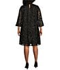 Color:Black/Black - Image 2 - Plus Size Bella Soiree Embroidered Mesh Lace 3/4 Bell Sleeve Shift Dress