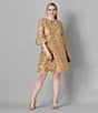 Caroline Rose Plus Size Bella Soiree Embroidered Mesh Lace 3/4 Bell Sleeve Shift Dress, Color:Golden - Image 4