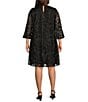 Caroline Rose Plus Size Bella Soiree Embroidered Mesh Lace 3/4 Bell Sleeve Shift Dress, Color:Black/Black - Image 2