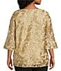 Caroline Rose Plus Size Bella Soiree Embroidered Mesh Lace Scoop Neck 3/4 Bell Sleeve Tunic, Color:Golden - Image 2