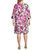 Color:Lavender Multi - Image 2 - Plus Size Bright Blooms Floral Print Round Neck 3/4 Sleeve Pocketed Shift Dress