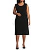 Caroline Rose Plus Size Crepe Woven Crepe Scoop Neck Sleeveless Sheath Dress, Color:Black - Image 1