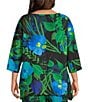 Color:Multi/Black - Image 2 - Plus Size Crepe Woven Garden Walk Party Floral Print Scoop Neck 3/4 Bell Sleeve Coordinating Top