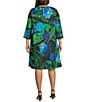 Color:Multi/Black - Image 2 - Plus Size Crepe Woven Garden Walk Party Floral Print Scoop Neck 3/4 Bell Sleeve Dress