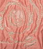Color:Coral/White - Image 4 - Plus Size Devore Jacquard Coral Rose Print Ruched Stand Collar Bracelet Sleeve Open-Front Jacket