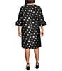 Caroline Rose Plus Size Embroidered Dot Pattern Scoop Neck 3/4 Ruffle Cuff Sleeve Shift Dress - Image 2