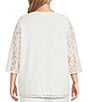 Color:White - Image 2 - Plus Size Floral Lace Scoop Neck 3/4 Sleeve Easy Fit Tunic