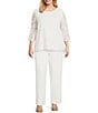 Color:White - Image 3 - Plus Size Floral Lace Scoop Neck 3/4 Sleeve Easy Fit Tunic