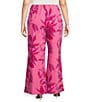 Caroline Rose Plus Size Flower Splash Print Elastic Waist Side Leg Party Pants, Color:Pink Multi - Image 2