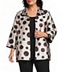Caroline Rose Plus Size Graphic Dot Jacquard Spread Collar 3/4 Sleeve Open-Front Statement Jacket - Image 1