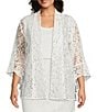 Color:White - Image 1 - Plus Size Julia Floral Lace 3/4 Ruffled Sleeve Drape Front Open-Front Cardigan