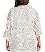 Color:White - Image 2 - Plus Size Julia Floral Lace 3/4 Ruffled Sleeve Drape Front Open-Front Cardigan
