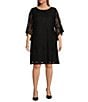 Color:Black - Image 1 - Plus Size Julia Floral Lace 3/4 Ruffled Bell Sleeve Shift Dress