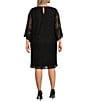 Color:Black - Image 2 - Plus Size Julia Floral Lace 3/4 Ruffled Bell Sleeve Shift Dress