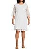 Color:White - Image 1 - Plus Size Julia Floral Lace 3/4 Ruffled Bell Sleeve Shift Dress