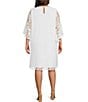 Color:White - Image 2 - Plus Size Julia Floral Lace 3/4 Ruffled Bell Sleeve Shift Dress