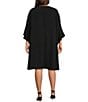 Color:Black - Image 2 - Plus Size Julia Matte Crepe Round Neck 3/4 Ruffle Sleeve Shift Dress