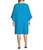 Color:Turquoise - Image 2 - Plus Size Julia Matte Crepe Round Neck 3/4 Ruffle Sleeve Shift Dress