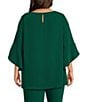 Caroline Rose Plus Size Julia Matte Crepe Round Neck 3/4 Ruffled Sleeve High-Low Hem Top, Color:Emerald - Image 2