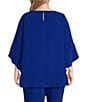 Caroline Rose Plus Size Julia Matte Crepe Round Neck 3/4 Ruffled Sleeve High-Low Hem Top, Color:Royal - Image 2
