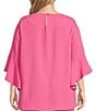 Caroline Rose Plus Size Julia Matte Crepe Round Neck 3/4 Ruffled Sleeve High-Low Hem Top, Color:Palm Beach - Image 2