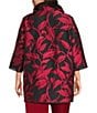 Caroline Rose Plus Size Luxe Leaf Pattern Devore Ruched Collar 3/4 Sleeve Open-Front Statement Jacket, Color:Red/Black - Image 2