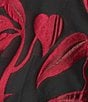 Caroline Rose Plus Size Luxe Leaf Pattern Devore Ruched Collar 3/4 Sleeve Open-Front Statement Jacket, Color:Red/Black - Image 4