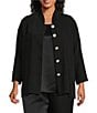 Color:Black - Image 1 - Plus Size Matte Crepe Mandarin Collar 3/4 Sleeve Black Rhinestone Button Statement Jacket