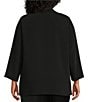 Caroline Rose Plus Size Matte Crepe Mandarin Collar 3/4 Sleeve Black Rhinestone Button Statement Jacket, Color:Black - Image 2