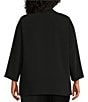 Color:Black - Image 2 - Plus Size Matte Crepe Mandarin Collar 3/4 Sleeve Black Rhinestone Button Statement Jacket