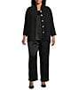 Caroline Rose Plus Size Matte Crepe Mandarin Collar 3/4 Sleeve Black Rhinestone Button Statement Jacket, Color:Black - Image 3