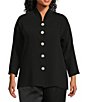 Caroline Rose Plus Size Matte Crepe Mandarin Collar 3/4 Sleeve Black Rhinestone Button Statement Jacket, Color:Black - Image 5