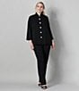 Caroline Rose Plus Size Matte Crepe Mandarin Collar 3/4 Sleeve Black Rhinestone Button Statement Jacket, Color:Black - Image 6
