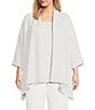 Caroline Rose Plus Size Matte Crepe Open-Front Side Drape 3/4 Sleeve Jacket, Color:White - Image 1