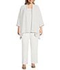 Caroline Rose Plus Size Matte Crepe Open-Front Side Drape 3/4 Sleeve Jacket, Color:White - Image 3
