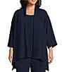 Caroline Rose Plus Size Matte Crepe Open-Front Side Drape 3/4 Sleeve Jacket, Color:Navy - Image 1